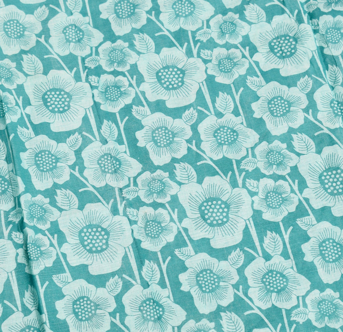 Sushila Vintage Aqua Green Saree 100% Pure Cotton Printed Floral Craft Fabric