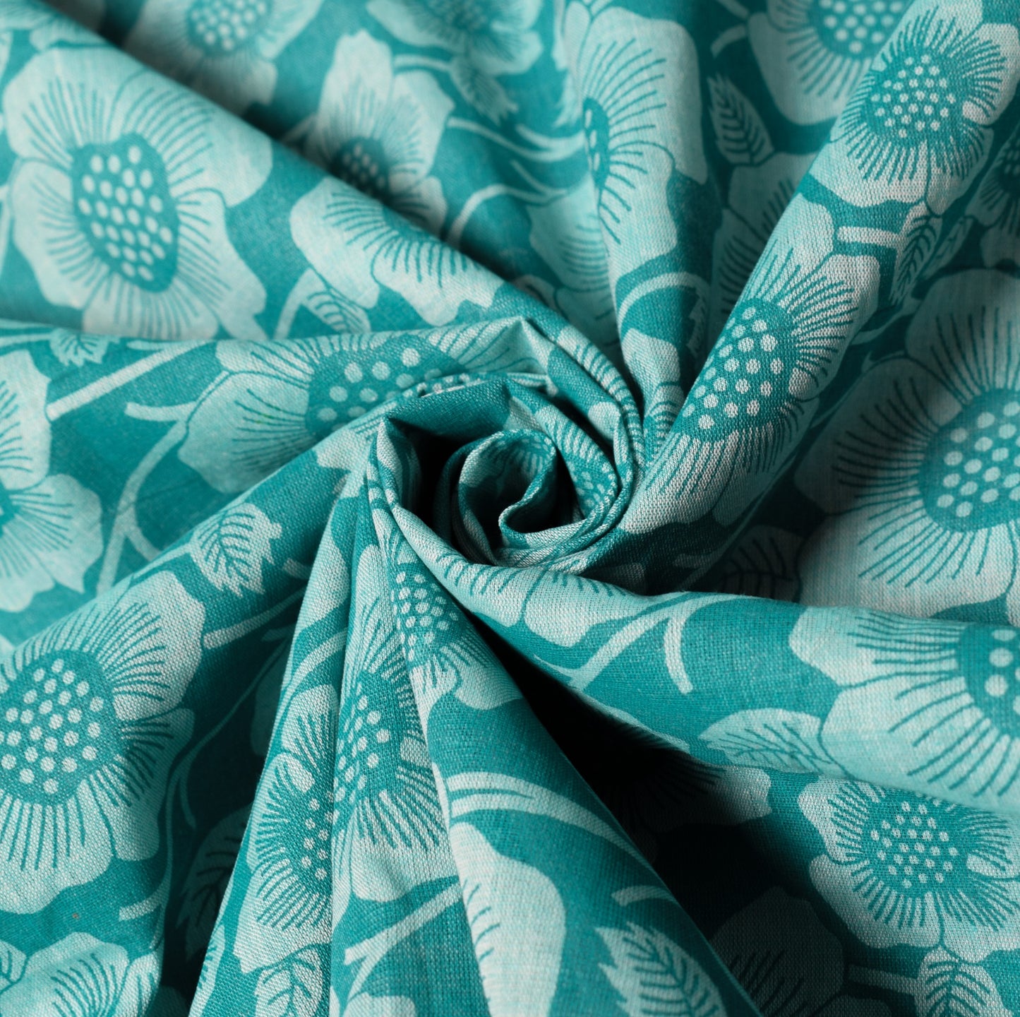Sushila Vintage Aqua Green Saree 100% Pure Cotton Printed Floral Craft Fabric