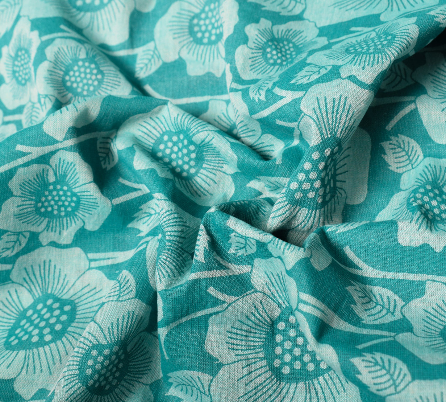 Sushila Vintage Aqua Green Saree 100% Pure Cotton Printed Floral Craft Fabric