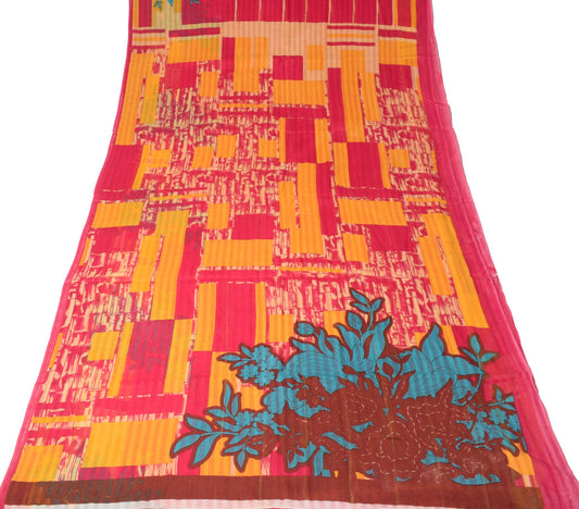 Sushila Vintage Magenta Saree 100%Pure Cotton Printed Abstract Soft Craft Fabric
