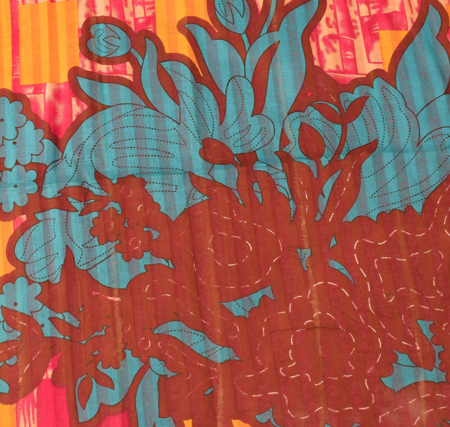 Sushila Vintage Magenta Saree 100%Pure Cotton Printed Abstract Soft Craft Fabric