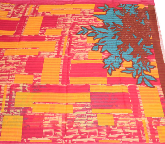 Sushila Vintage Magenta Saree 100%Pure Cotton Printed Abstract Soft Craft Fabric