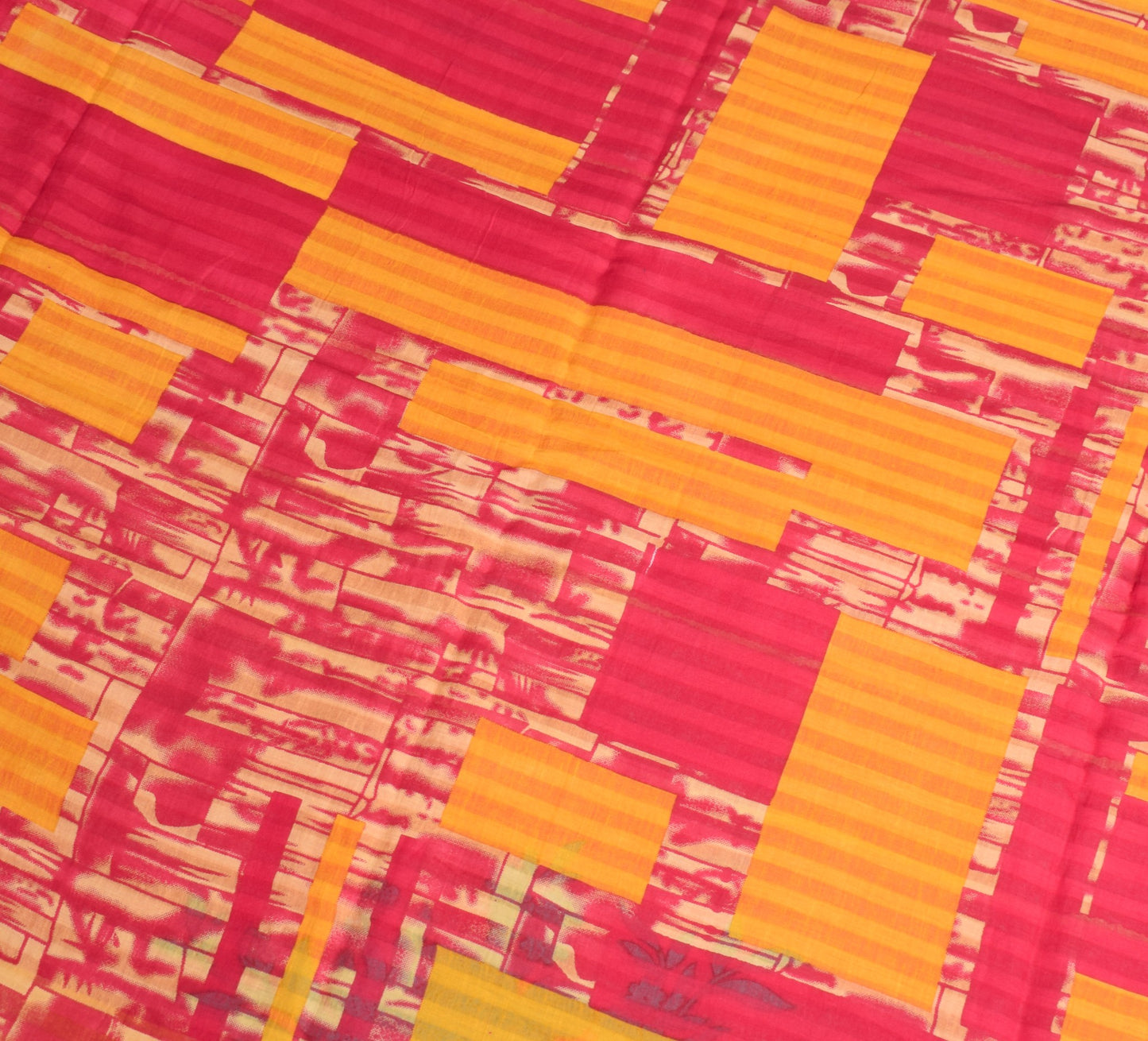 Sushila Vintage Magenta Saree 100%Pure Cotton Printed Abstract Soft Craft Fabric
