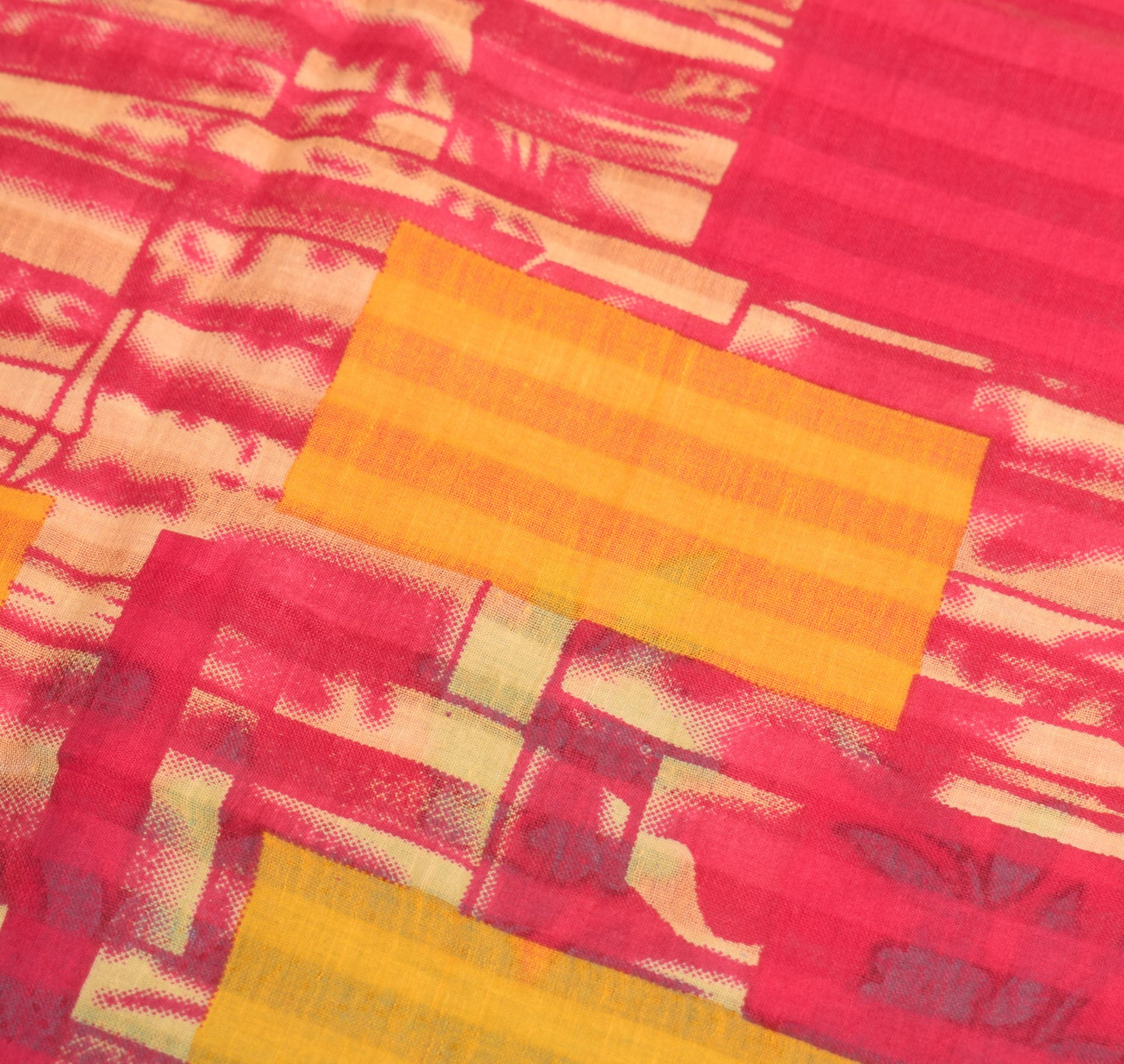 Sushila Vintage Magenta Saree 100%Pure Cotton Printed Abstract Soft Craft Fabric