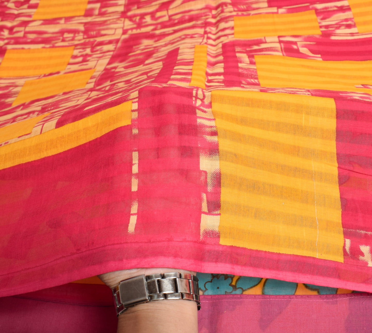Sushila Vintage Magenta Saree 100%Pure Cotton Printed Abstract Soft Craft Fabric