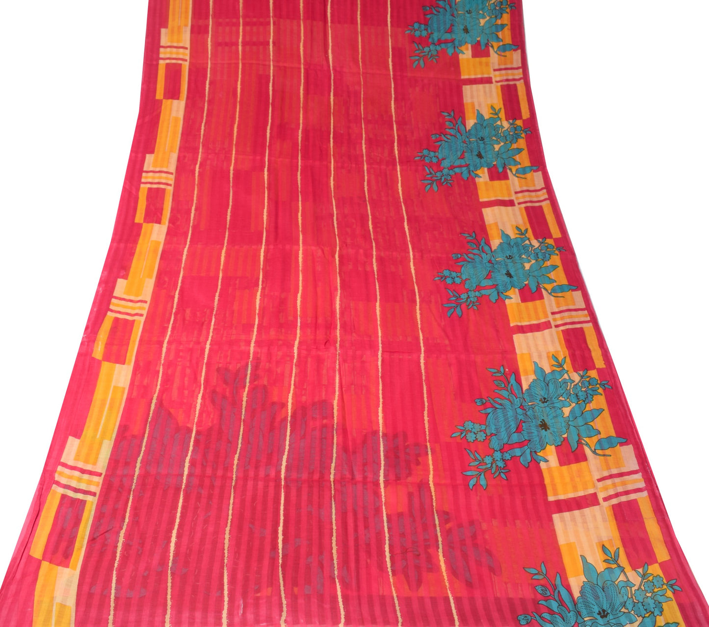 Sushila Vintage Magenta Saree 100%Pure Cotton Printed Abstract Soft Craft Fabric
