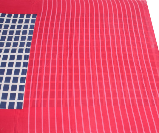 Sushila Vintage Checks Blue Magenta Saree Pure Cotton Printed Soft Craft Fabric