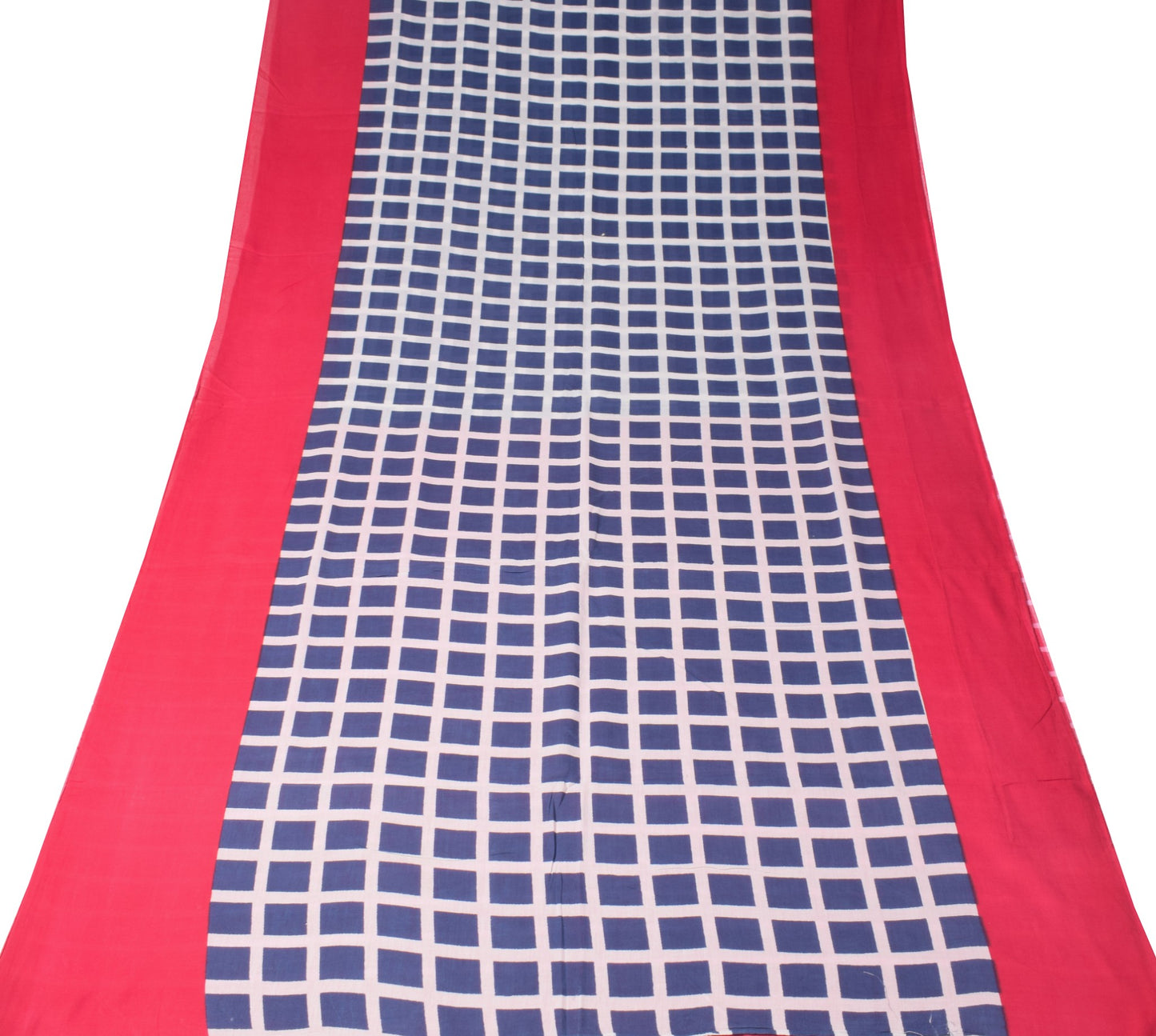 Sushila Vintage Checks Blue Magenta Saree Pure Cotton Printed Soft Craft Fabric