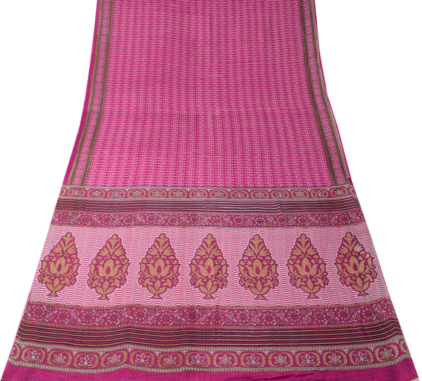 Sushila Vintage Magenta Indian Saree 100% Pure Cotton Printed Soft Craft Fabric