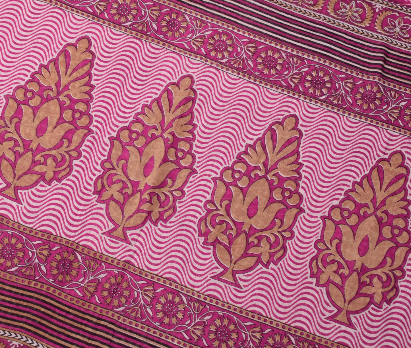 Sushila Vintage Magenta Indian Saree 100% Pure Cotton Printed Soft Craft Fabric