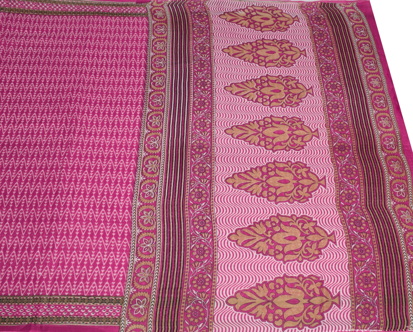 Sushila Vintage Magenta Indian Saree 100% Pure Cotton Printed Soft Craft Fabric
