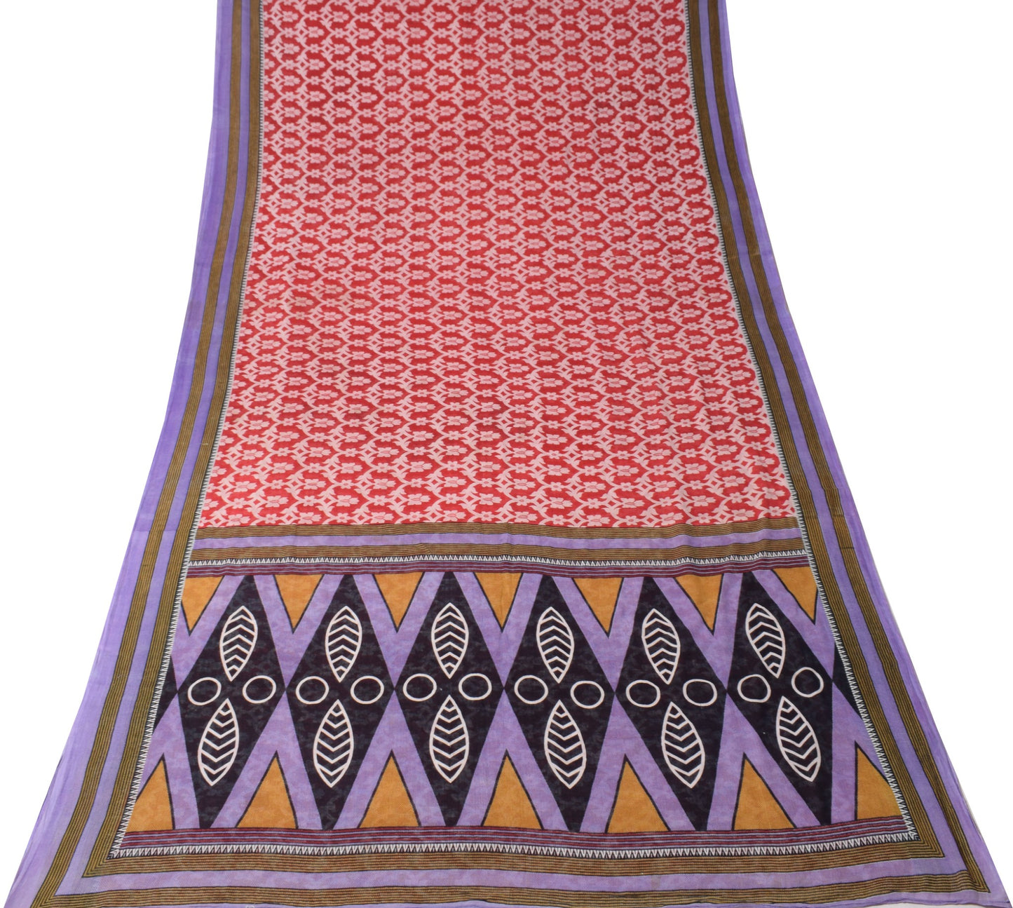 Sushila Vintage Red Floral Saree 100% Pure Cotton Printed Soft 5YD Craft Fabric