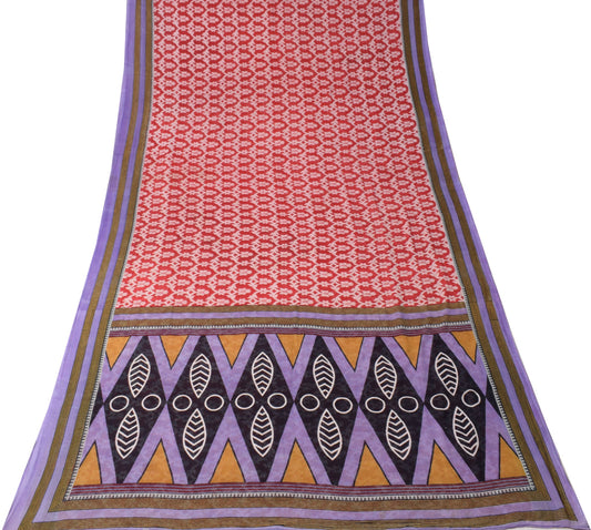 Sushila Vintage Red Floral Saree 100% Pure Cotton Printed Soft 5YD Craft Fabric