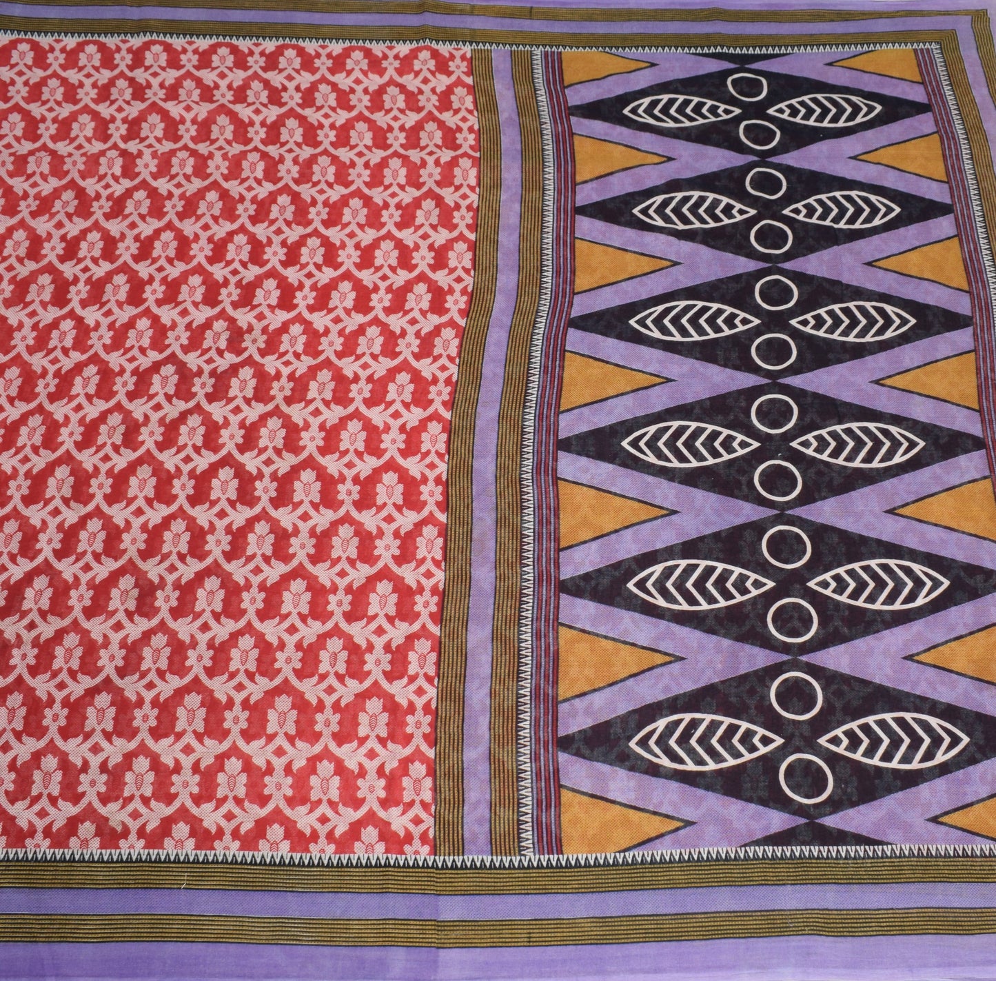 Sushila Vintage Red Floral Saree 100% Pure Cotton Printed Soft 5YD Craft Fabric