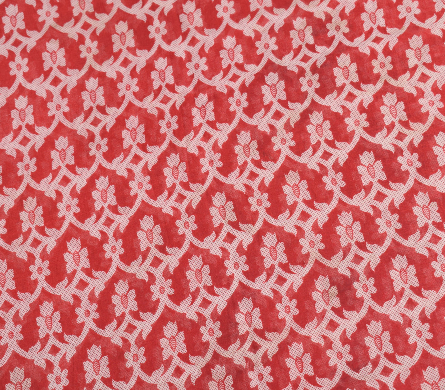 Sushila Vintage Red Floral Saree 100% Pure Cotton Printed Soft 5YD Craft Fabric