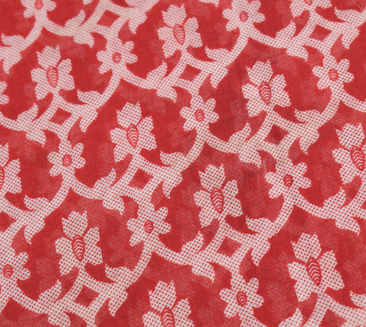 Sushila Vintage Red Floral Saree 100% Pure Cotton Printed Soft 5YD Craft Fabric