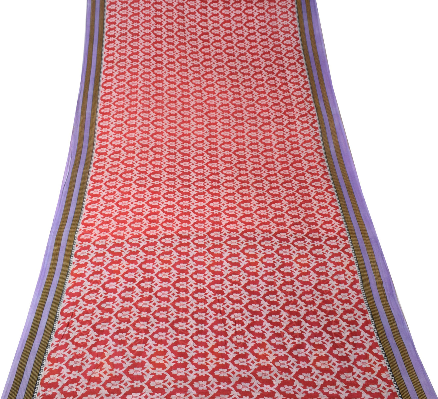 Sushila Vintage Red Floral Saree 100% Pure Cotton Printed Soft 5YD Craft Fabric