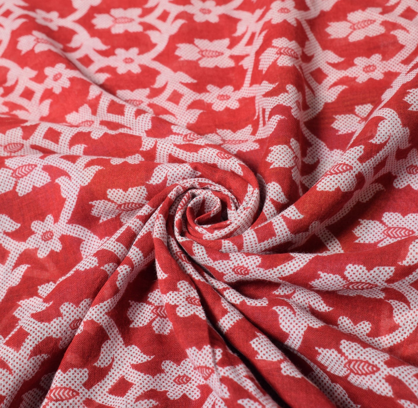 Sushila Vintage Red Floral Saree 100% Pure Cotton Printed Soft 5YD Craft Fabric
