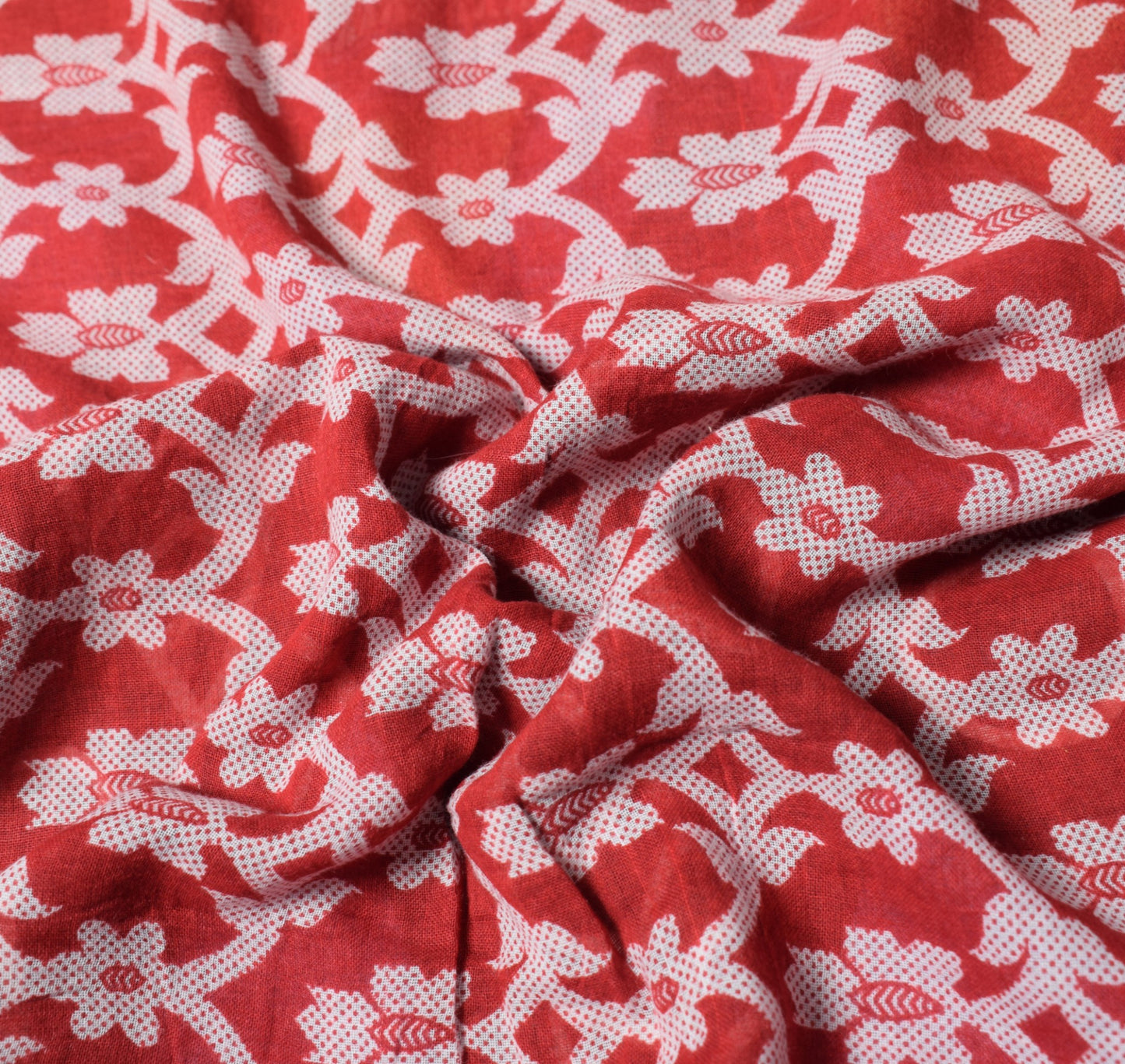 Sushila Vintage Red Floral Saree 100% Pure Cotton Printed Soft 5YD Craft Fabric