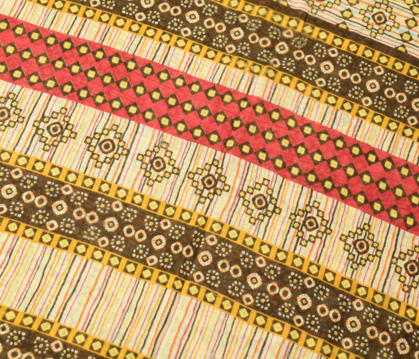 Sushila Vintage Cream Saree Geometrical Pure Cotton Printed Soft Craft Fabric