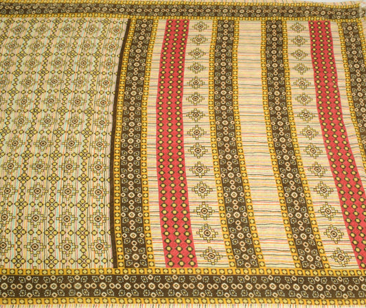 Sushila Vintage Cream Saree Geometrical Pure Cotton Printed Soft Craft Fabric