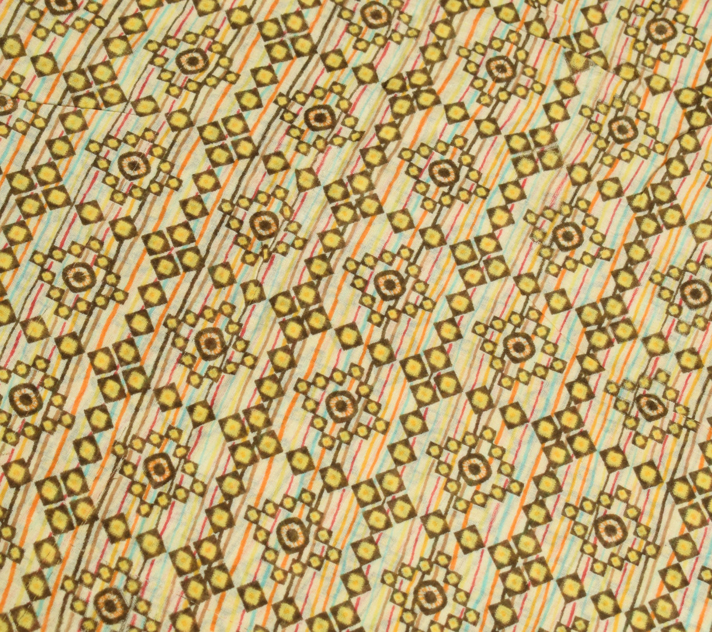 Sushila Vintage Cream Saree Geometrical Pure Cotton Printed Soft Craft Fabric