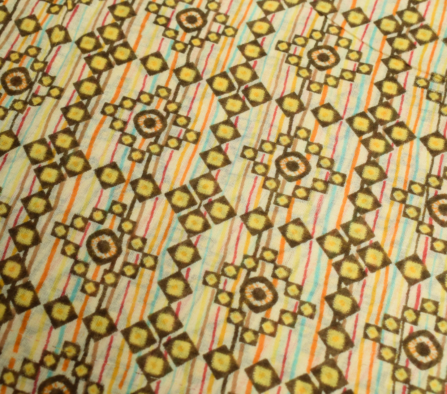 Sushila Vintage Cream Saree Geometrical Pure Cotton Printed Soft Craft Fabric
