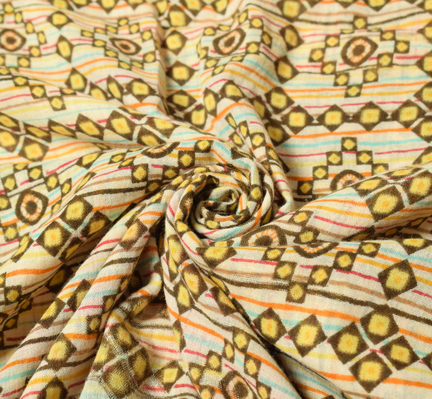 Sushila Vintage Cream Saree Geometrical Pure Cotton Printed Soft Craft Fabric