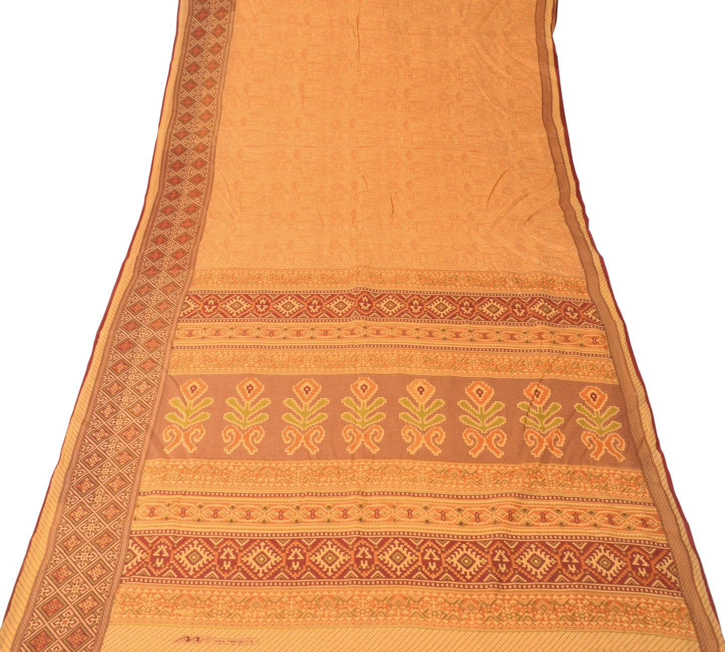 Sushila Vintage Yellow Saree 5 Yard Pure Cotton Floral Printed Soft Craft Fabric