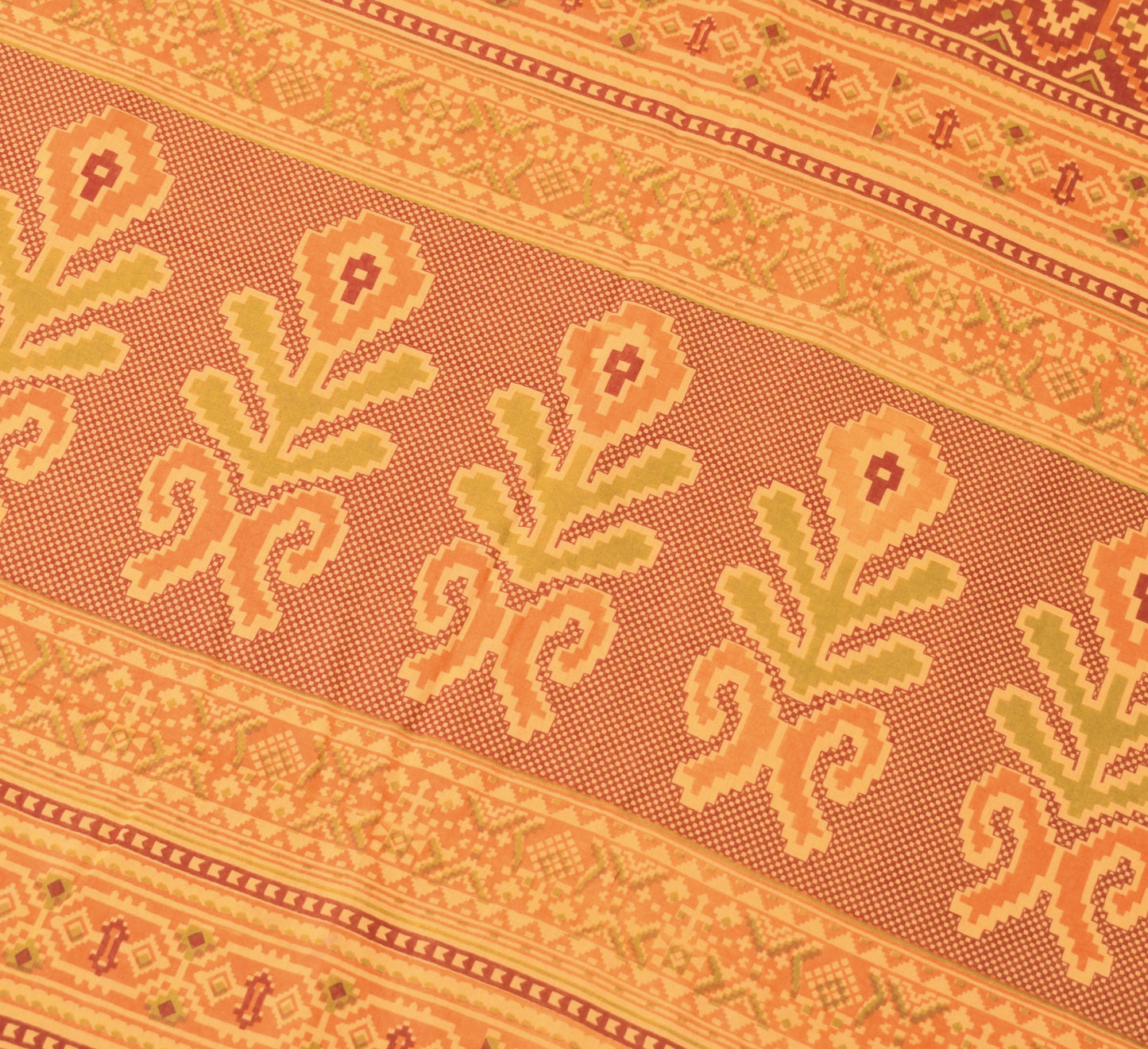 Sushila Vintage Yellow Saree 5 Yard Pure Cotton Floral Printed Soft Craft Fabric