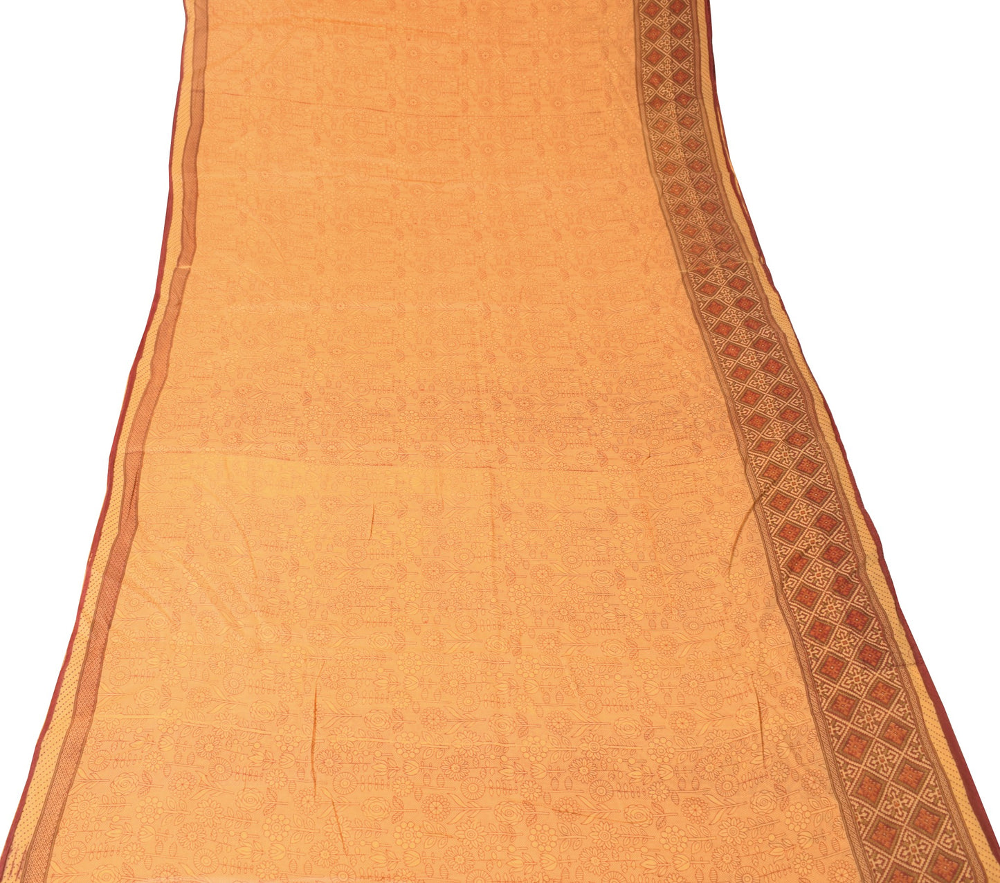 Sushila Vintage Yellow Saree 5 Yard Pure Cotton Floral Printed Soft Craft Fabric