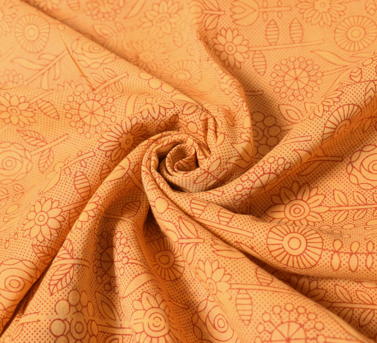 Sushila Vintage Yellow Saree 5 Yard Pure Cotton Floral Printed Soft Craft Fabric
