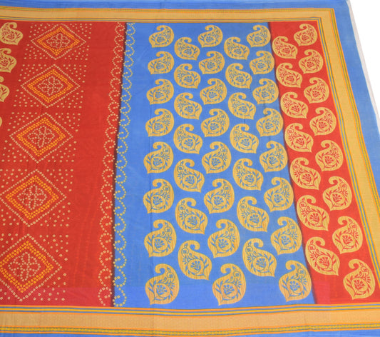 Sushila Vintage Red & Green Saree Indian Pure Cotton Printed Soft Craft Fabric