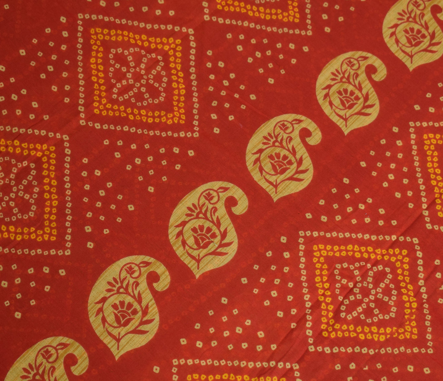 Sushila Vintage Red & Green Saree Indian Pure Cotton Printed Soft Craft Fabric