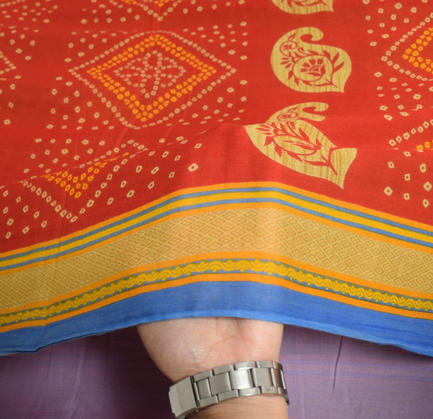 Sushila Vintage Red & Green Saree Indian Pure Cotton Printed Soft Craft Fabric
