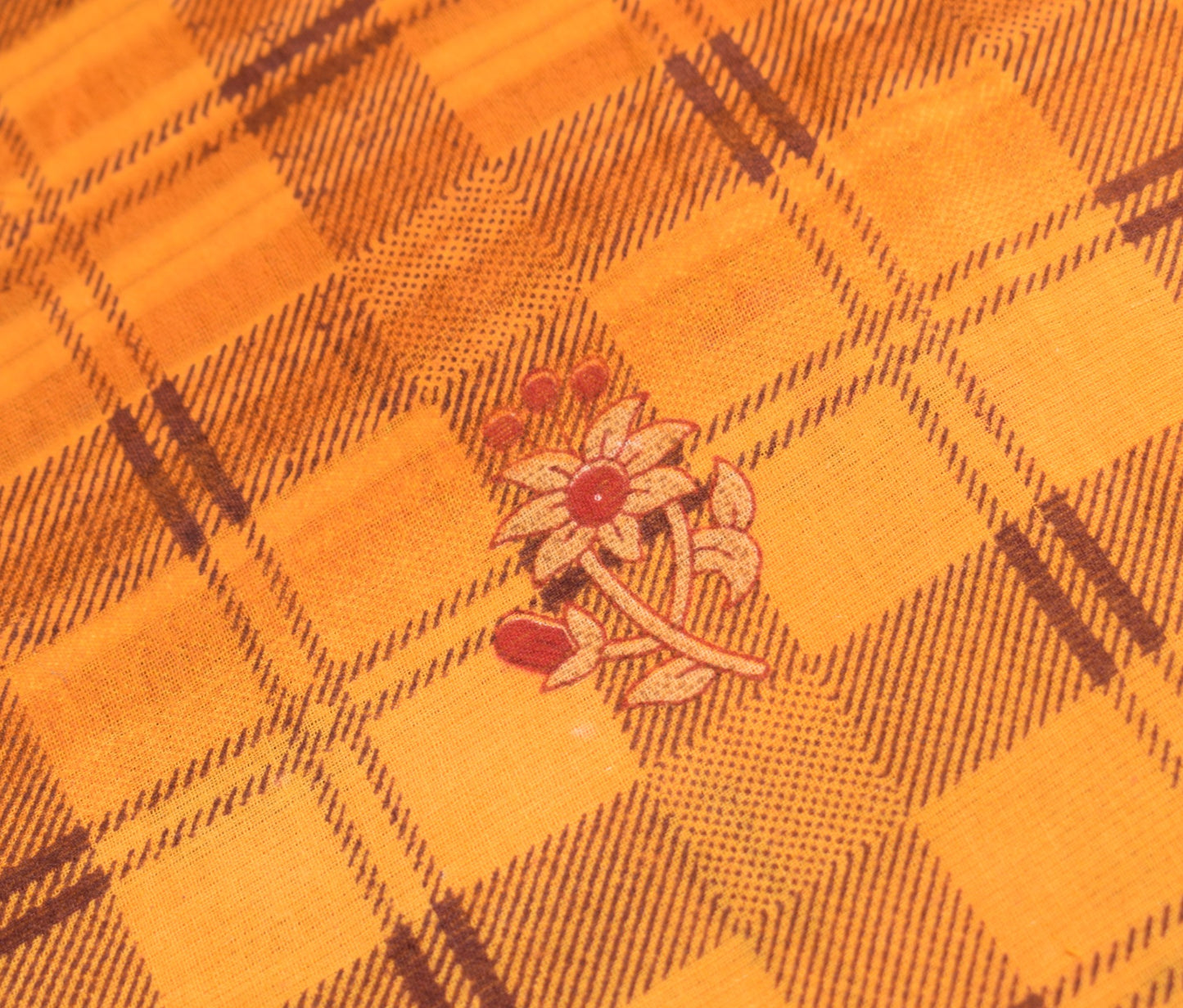 Sushila Vintage Yellow Checks Saree 100% Pure Cotton Printed Soft Craft Fabric