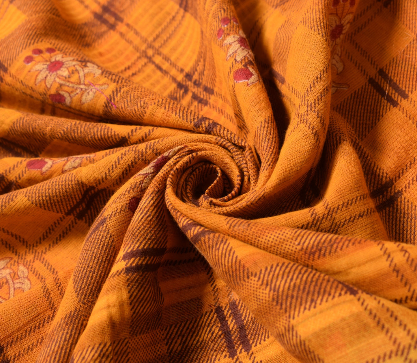 Sushila Vintage Yellow Checks Saree 100% Pure Cotton Printed Soft Craft Fabric