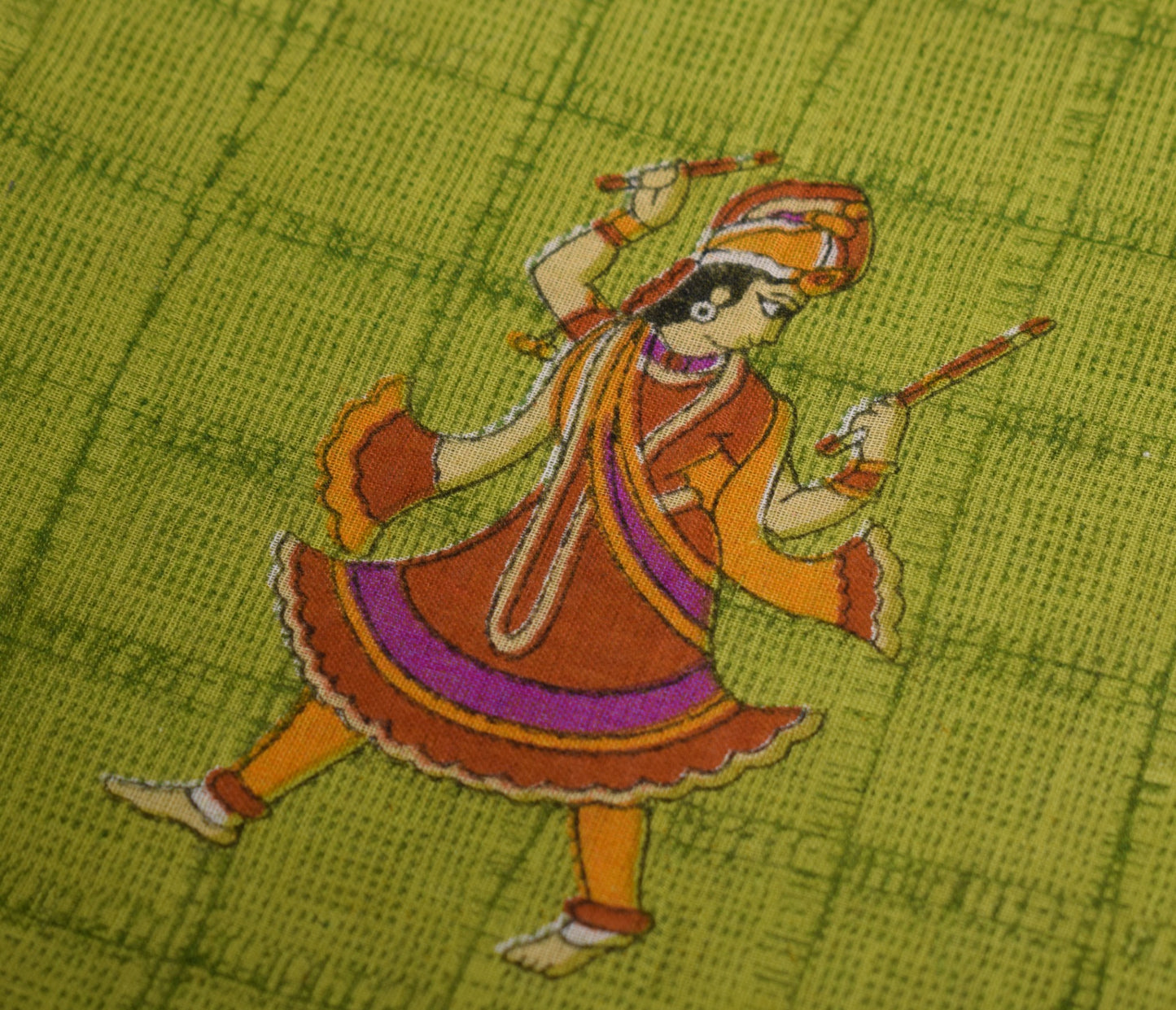 Sushila Vintage Green Scrap Saree Pure Cotton Figure Printed Sari Craft Fabric