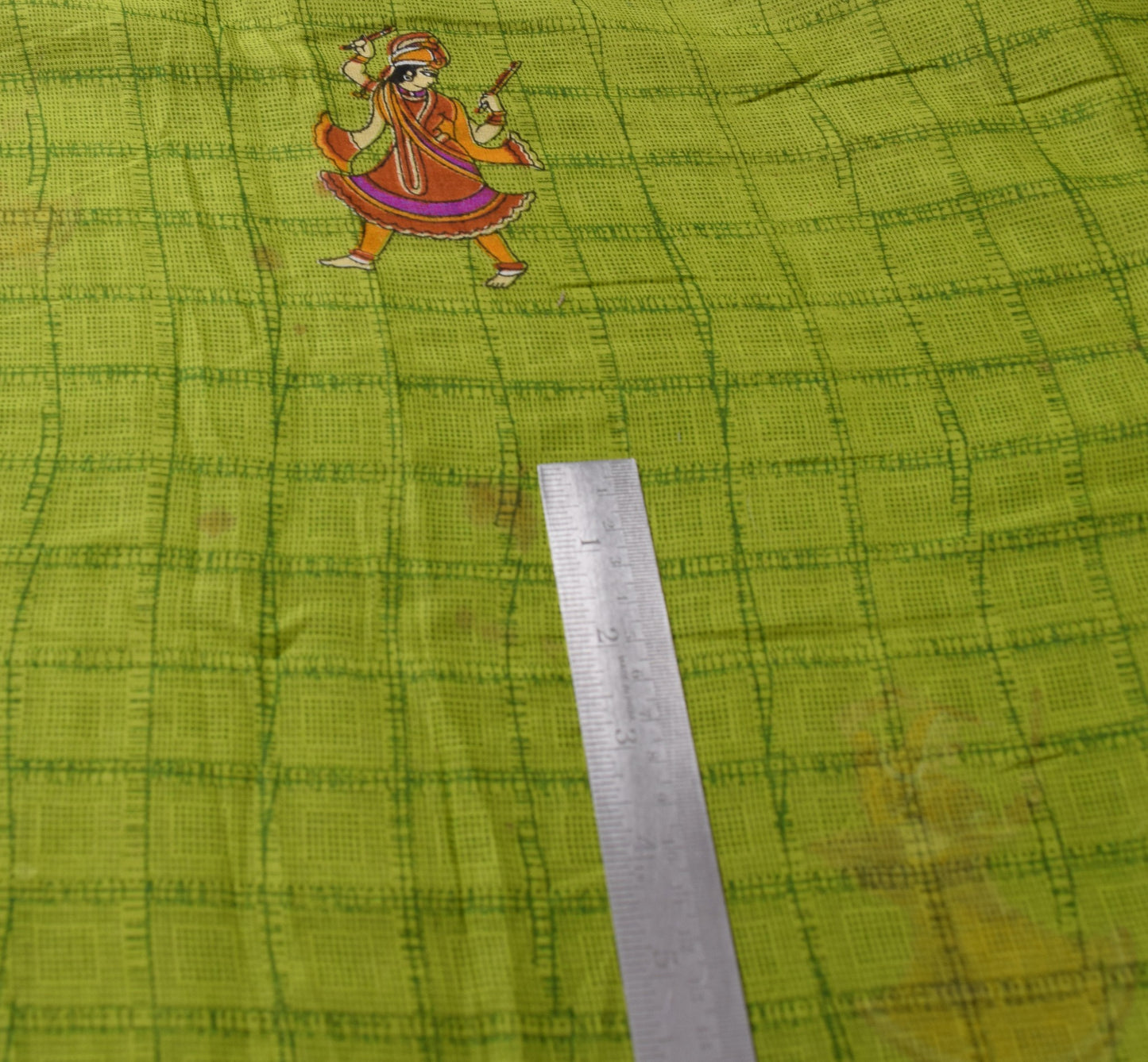 Sushila Vintage Green Scrap Saree Pure Cotton Figure Printed Sari Craft Fabric