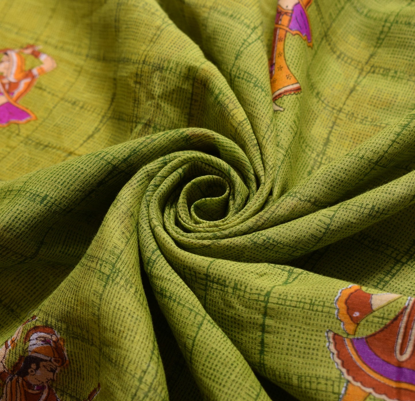Sushila Vintage Green Scrap Saree Pure Cotton Figure Printed Sari Craft Fabric