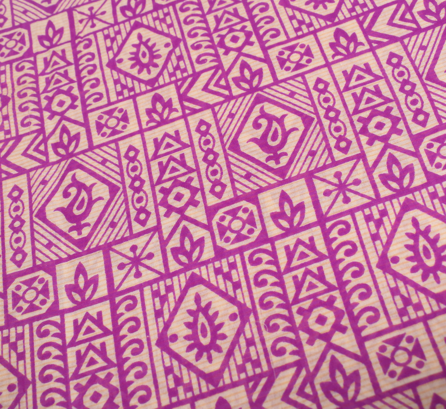 Sushila Vintage Cream & Purple Saree 100% Pure Cotton Printed Soft Craft Fabric
