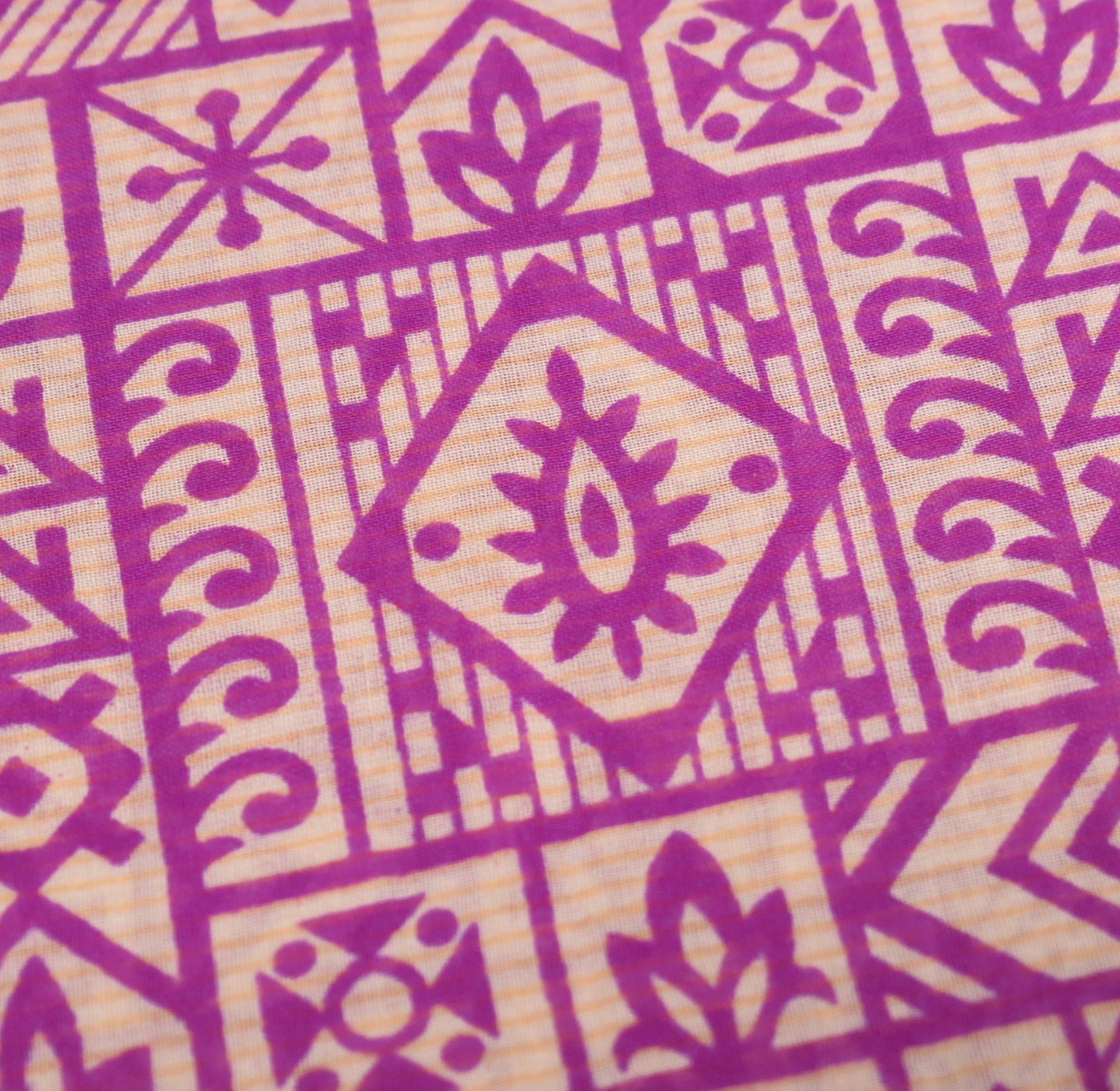 Sushila Vintage Cream & Purple Saree 100% Pure Cotton Printed Soft Craft Fabric