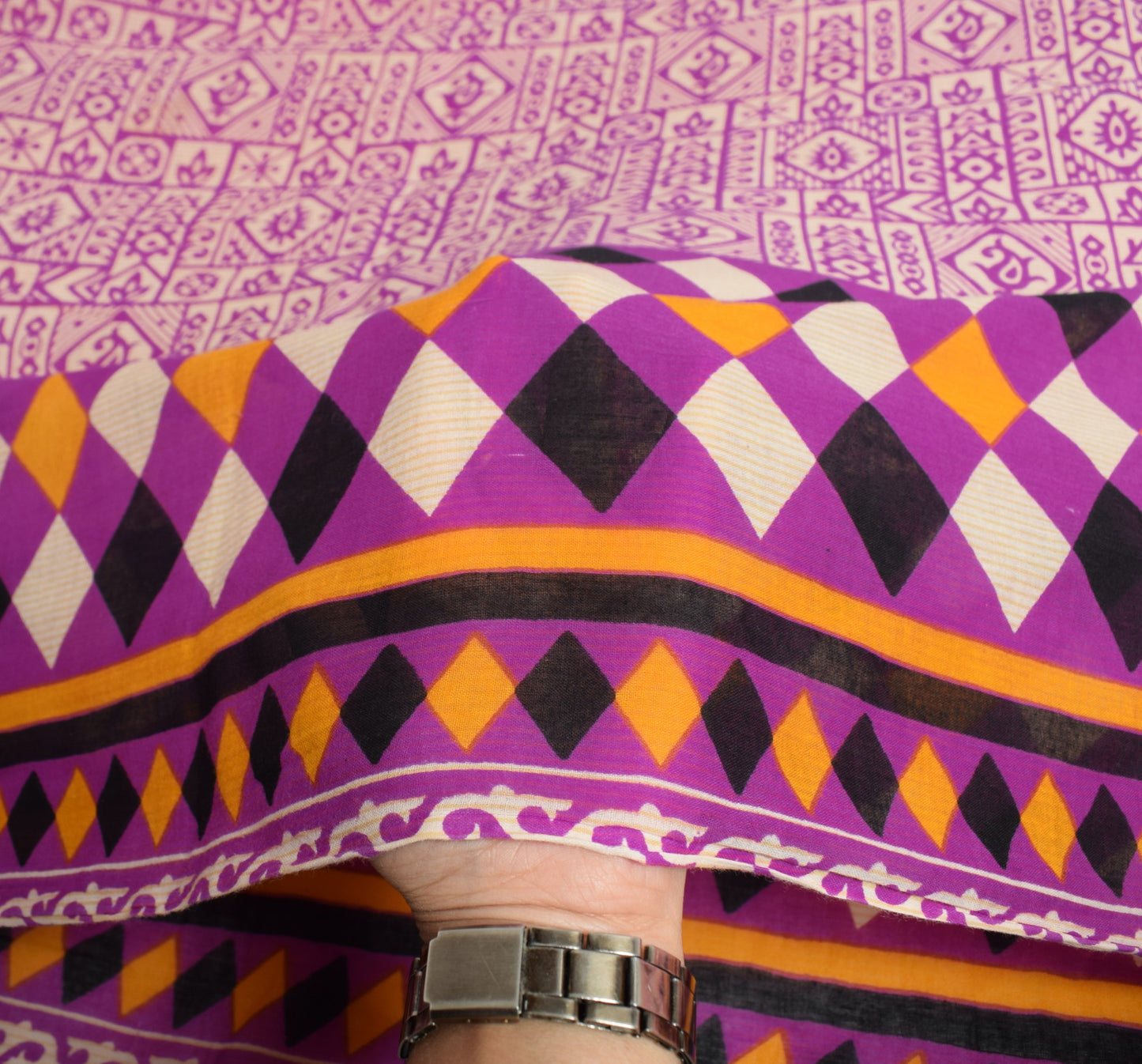 Sushila Vintage Cream & Purple Saree 100% Pure Cotton Printed Soft Craft Fabric