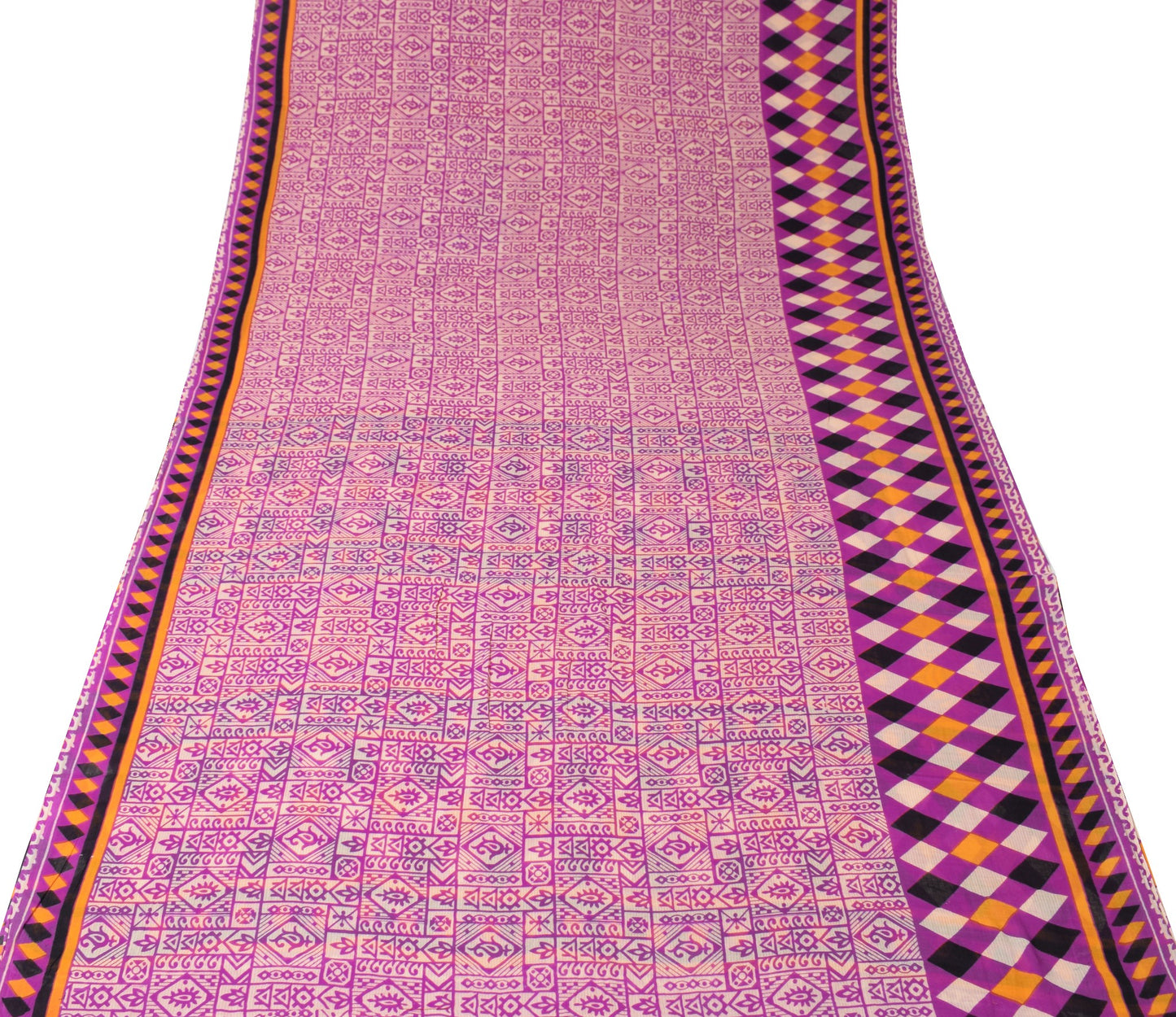 Sushila Vintage Cream & Purple Saree 100% Pure Cotton Printed Soft Craft Fabric
