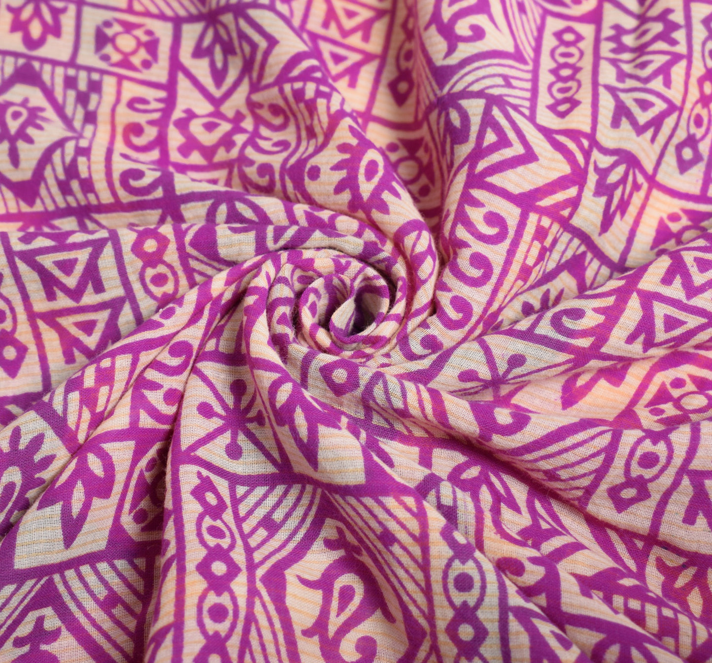 Sushila Vintage Cream & Purple Saree 100% Pure Cotton Printed Soft Craft Fabric
