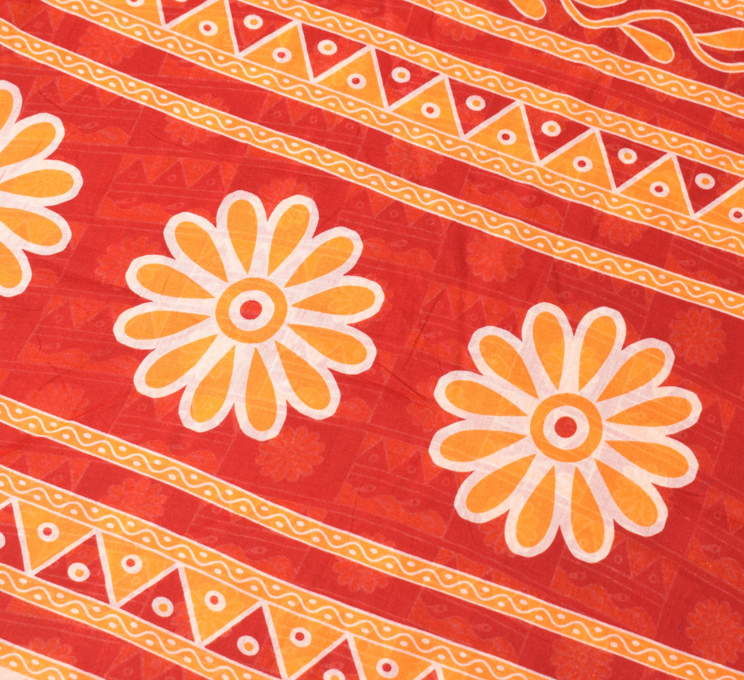 Sushila Vintage Red Orange Saree Pure Cotton Printed Floral Soft Craft Fabric