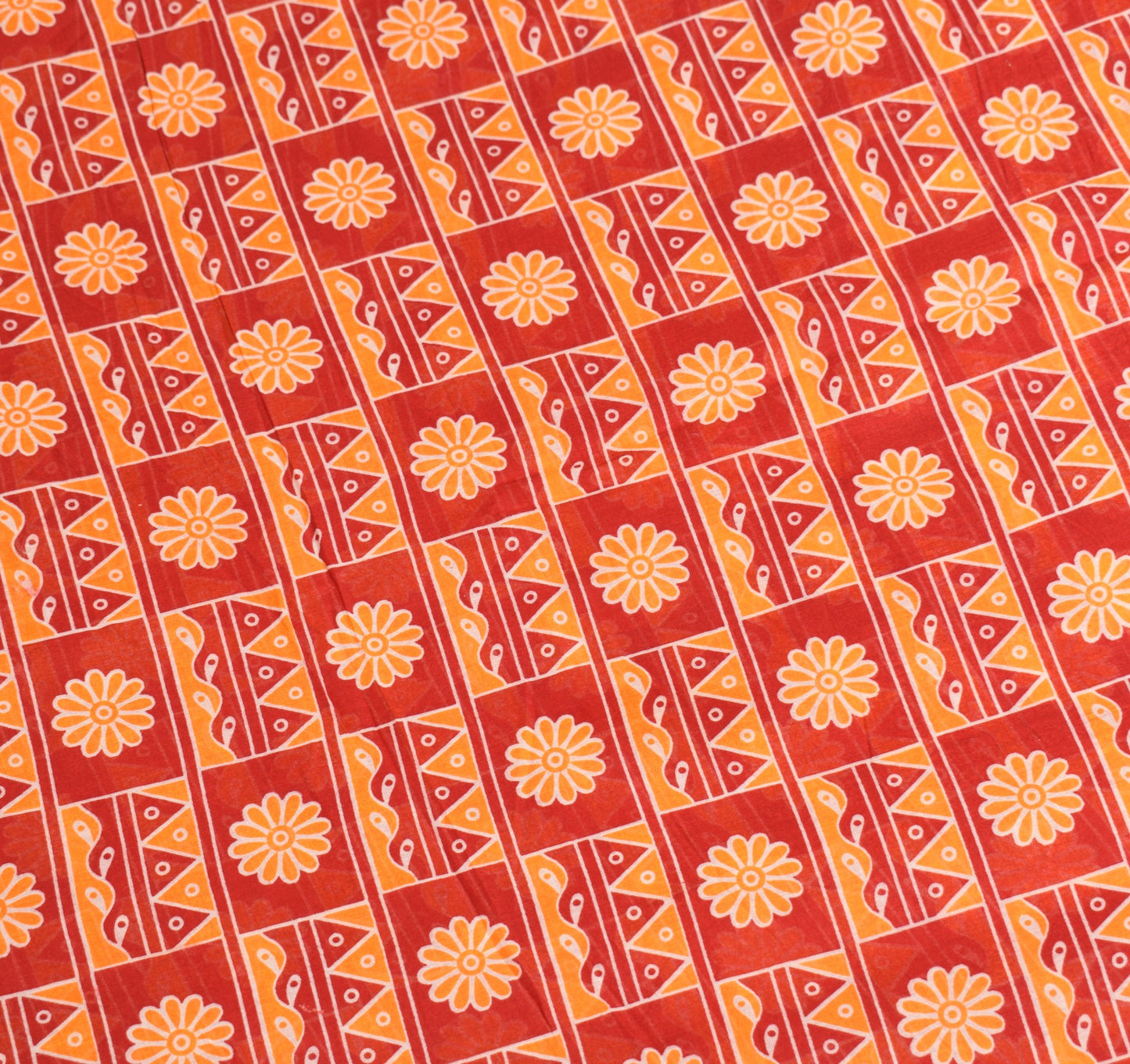 Sushila Vintage Red Orange Saree Pure Cotton Printed Floral Soft Craft Fabric