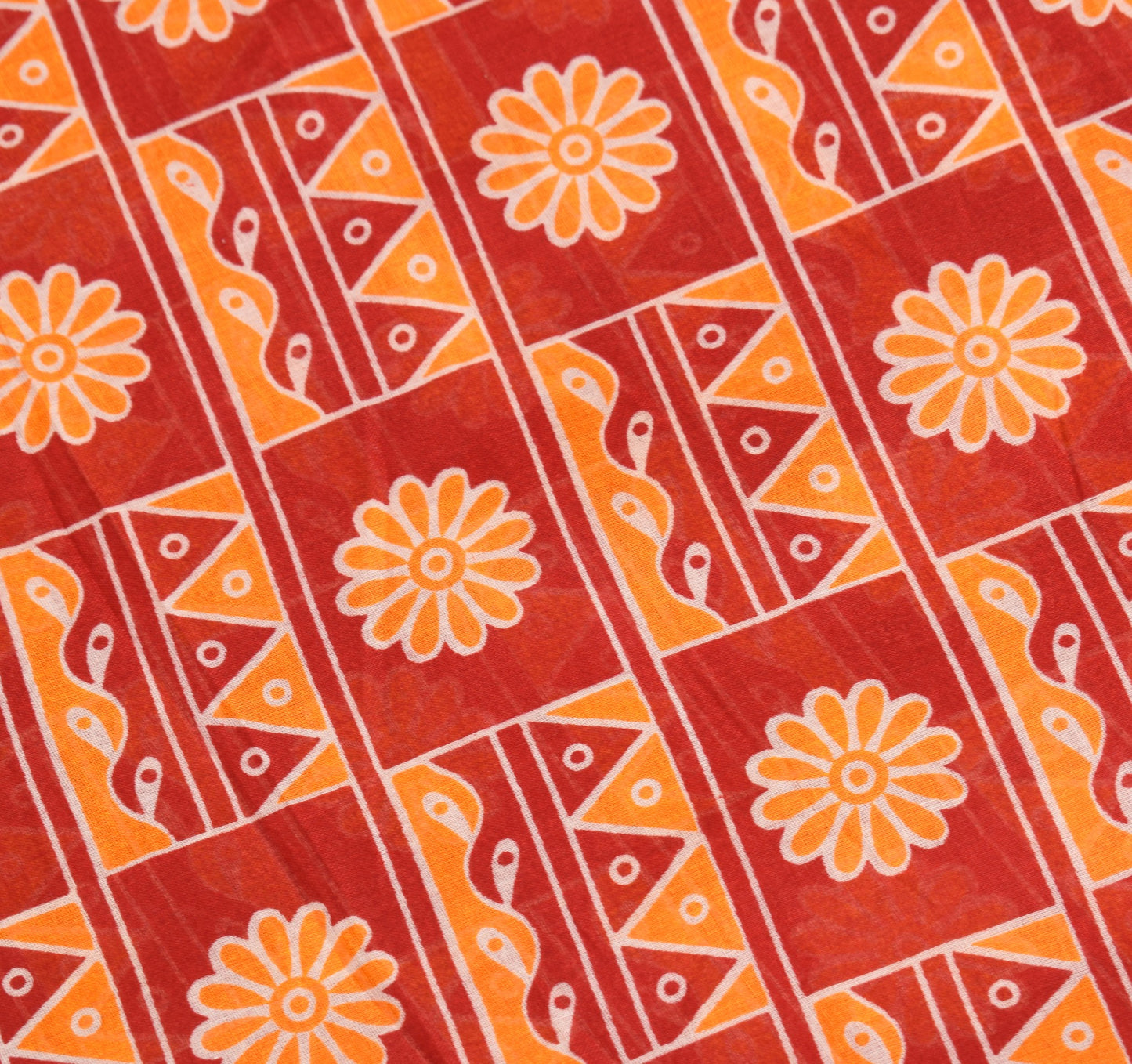 Sushila Vintage Red Orange Saree Pure Cotton Printed Floral Soft Craft Fabric
