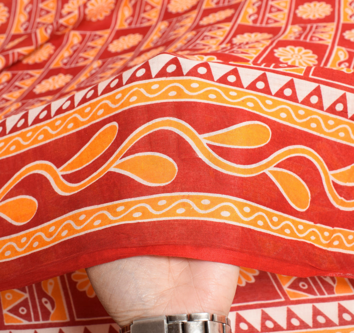 Sushila Vintage Red Orange Saree Pure Cotton Printed Floral Soft Craft Fabric