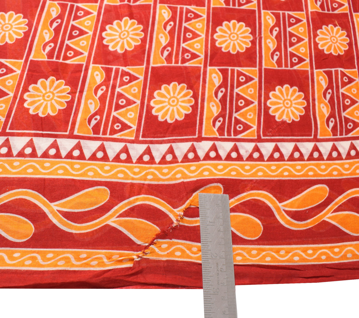 Sushila Vintage Red Orange Saree Pure Cotton Printed Floral Soft Craft Fabric